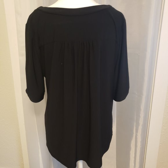 PerSeption Concept Black Pullover Top Short Goldtone Zipper at Neckline Size XL - Picture 5 of 7